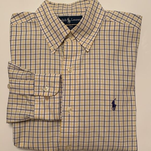 Polo Ralph Lauren Other - Ralph Lauren Blake 100% Two-Ply Cotton Checkered Blue Yellow Shirt Size S